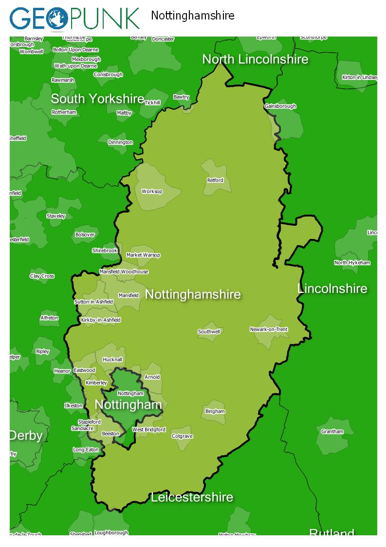 map of Nottinghamshire