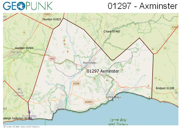 Map Of Axminster And Surrounding Area 01297 View Map Of The Axminster Area Code