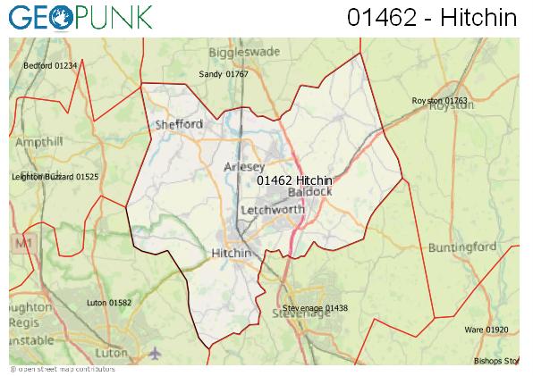 Map Of Hitchin And Surrounding Area 01462 View Map Of The Hitchin Area Code