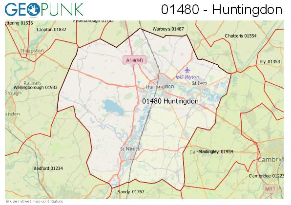 Map of the Huntingdon area code