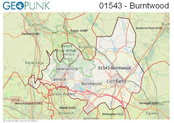 Map of the Cannock area code