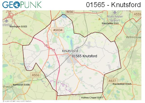 Map of the Knutsford area code