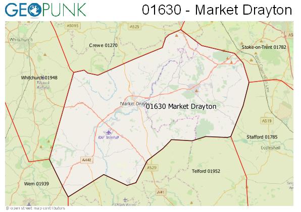 Map of the Market Drayton area code