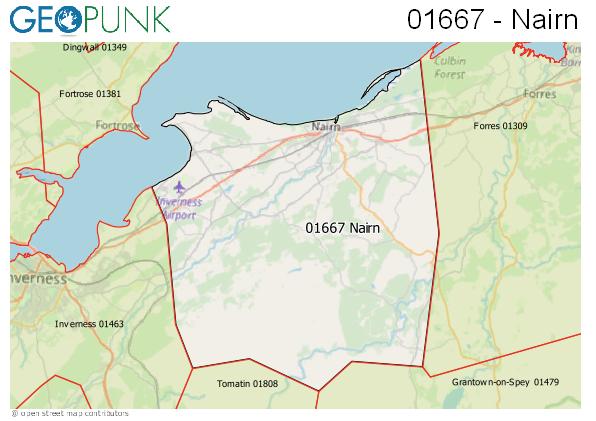 Map of the Nairn area code