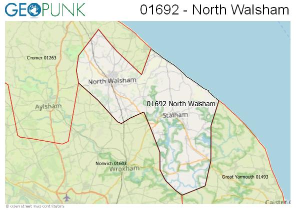 Map of the North Walsham area code